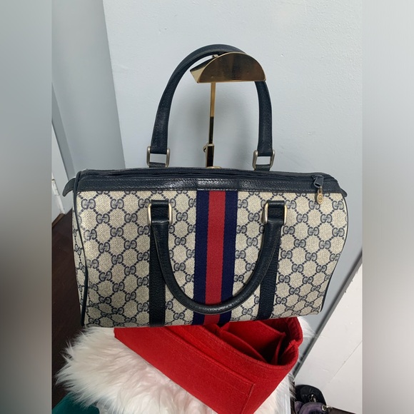 Authentic Gucci Sherry Line navy blue Ophidia Boston bag speedy bag - Picture 4 of 17